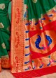 Attractive Green And Red Color Banarasi Silk Saree